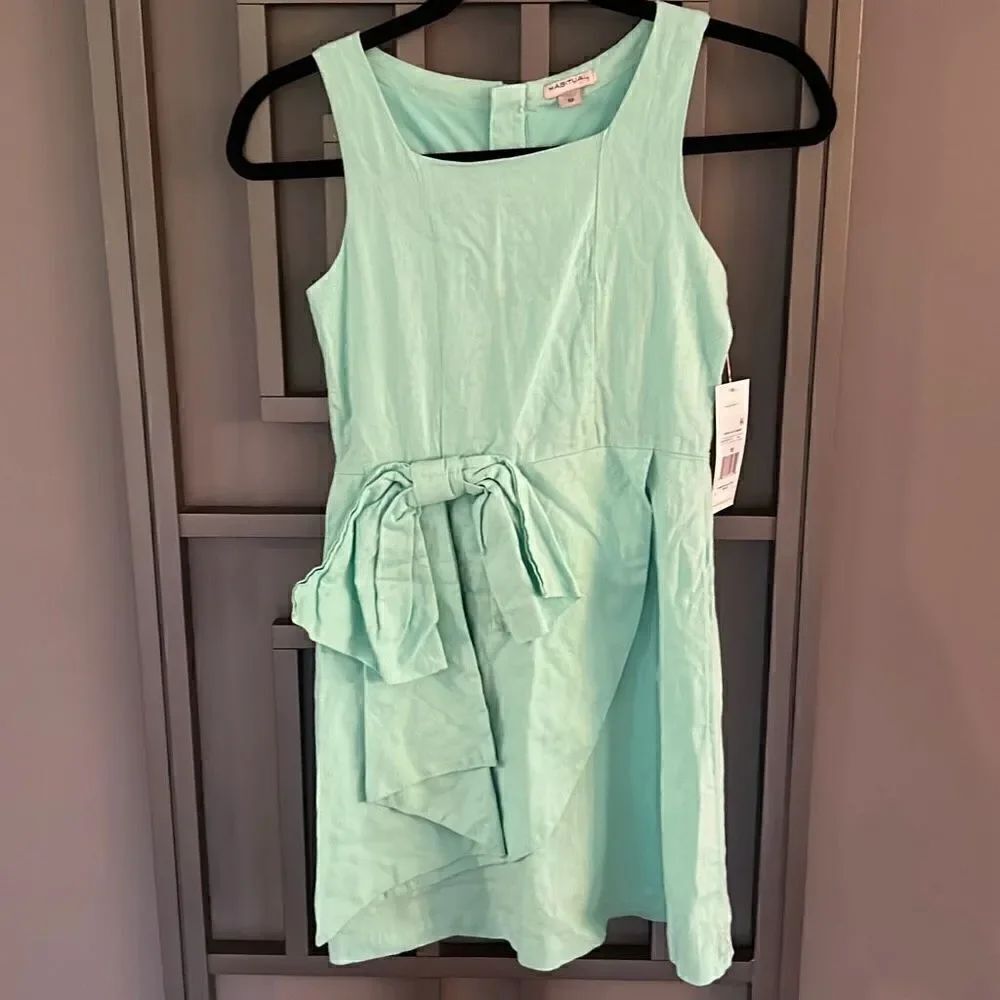 NWT Habitual kid mint green linen dress with bow size 10